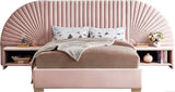 Cleo Luxurious Velvet Bed with Elegant Channel-Tufted Headboard and Chic Gold Steel Legs