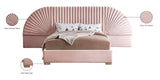 Cleo Luxurious Velvet Bed with Elegant Channel-Tufted Headboard and Chic Gold Steel Legs