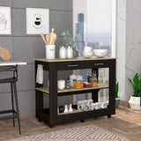 TUHOME Cala Kitchen Island with Spacious Tabletop, One Storage Drawer, Two Open Shelves, Integrated Towel Rack and Four Stable Legs Offering Practical Meal Prep Space and Modern Functional Organization for Any Kitchen