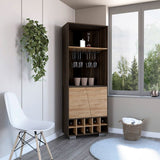 Tuhome Fraktal Corner Bar Cabinet with Ten Built-In Wine Rack Compartments, Two Spacious Display Shelves, Double Door Storage Cabinet and Cup Rack, Space-Saving Freestanding Bar for Home Entertainment