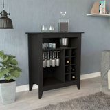 Essential Bar Cabinet with Open Display Shelf, Built-In Wine Rack Cubbies, Smooth-Glide Storage Drawer and Spacious Top Surface for Elegant Home Entertaining, Beverage Organization and Modern Bar.