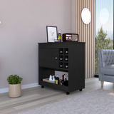Tuhome Camelia Bar Cart with Lower Panel, Six Bottle Cubbies, One Spacious Cabinet, Functional Serving Station for Home Bars Dining Rooms and Entertainment Spaces with Modern Storage for Bottles Glassware and Accessories