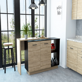 Sicilia Kitchen Island, Two  External Shelves, Double Door Cabinets, Three Shelves