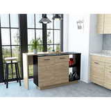 Sicilia Kitchen Island, Two  External Shelves, Double Door Cabinets, Three Shelves