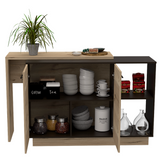 Sicilia Kitchen Island, Two  External Shelves, Double Door Cabinets, Three Shelves