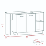 Sicilia Kitchen Island, Two  External Shelves, Double Door Cabinets, Three Shelves