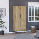 Tuhome Augusta Armoire Closet with Double Door Cabinet, Spacious Hanging Rod Storage, Large Lower Drawer and Interior Shelf, Modern Bedroom Wardrobe Organizer for Clothes, Accessories and Daily Essentials
