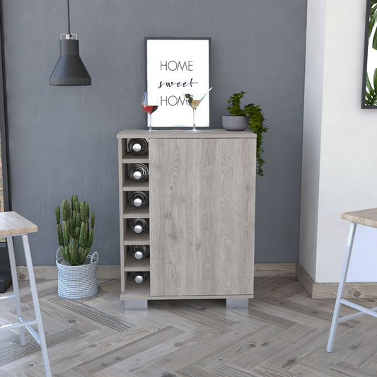 Denver Bar Cart, Six Wine Cubbies, Two Shelves