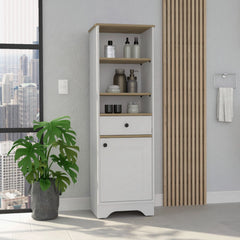 Norwalk Linen Single Door Cabinet, Three External Shelves, One Drawer, Two Interior Shelves