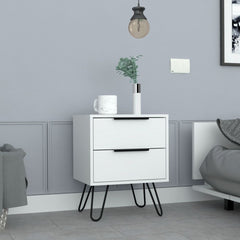 Kentia Nightstand, Hairpin Legs, Two Drawers