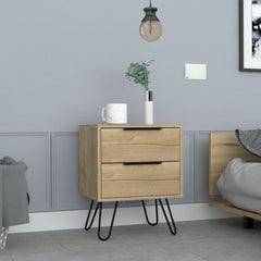 Kentia Nightstand, Hairpin Legs, Two Drawers