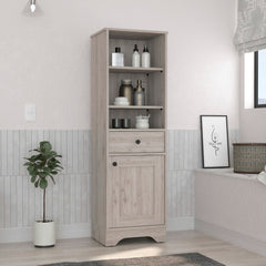 Norwalk Linen Single Door Cabinet, Three External Shelves, One Drawer, Two Interior Shelves