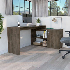 Rossi L-Shaped Desk, Two Interior Shelves, Single Door Cabinet, Two Open Shelves