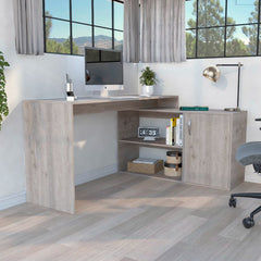 Rossi L-Shaped Desk, Two Interior Shelves, Single Door Cabinet, Two Open Shelves