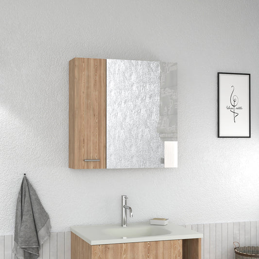 Tuhome Sines Mirror Medicine Cabinet with Double Door, Four Interior Shelves, Humidity-Resistant Bathroom Storage, Wall Mounted Organizer for Toiletries, Essentials and Daily Use Items in Compact Minimalist Design