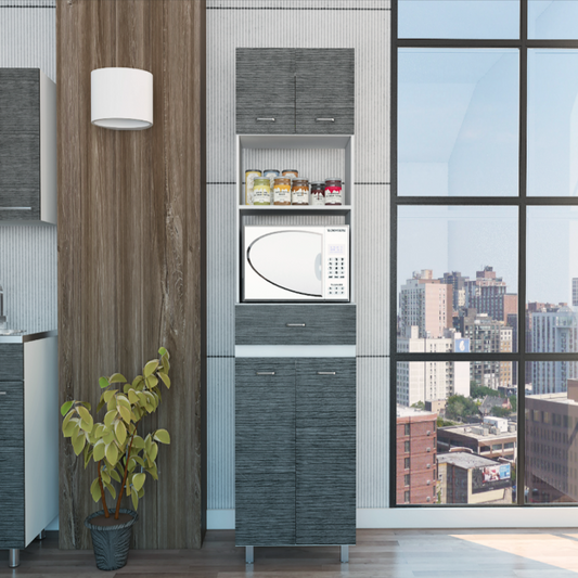 Tuhome Caribe Microwave Cabinet with Four Legs, One Drawer, and Open Storage, Ideal for Kitchen, Dining Room, or Small Spaces