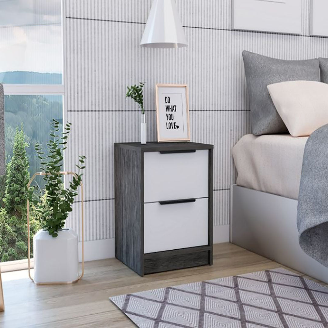 Fontana Nightstand, Two Drawers, Metal Handle