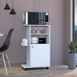 Clip Kitchen Cart with Spacious Countertop, Single-Door Storage Cabinet, Additional Rack Shelf and Smooth-Rolling Four Casters for Mobile Organization, Microwave Support