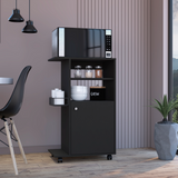 Clip Kitchen Cart with Spacious Countertop, Single-Door Storage Cabinet, Additional Rack Shelf and Smooth-Rolling Four Casters for Mobile Organization, Microwave Support