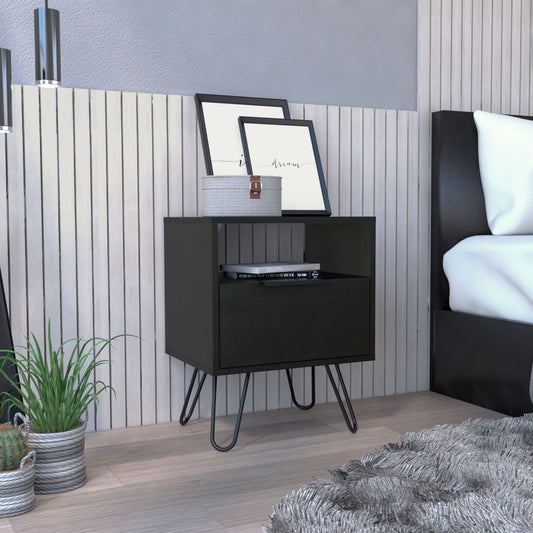 Augusta Nightstand, Single Drawer, Hairpin Legs