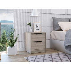 Kaia Nightstand, Two Drawers, Metal Handle