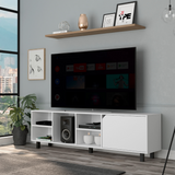 Tuhome Valdivia TV Stand for TVs up to 70", Modern Entertainment Center with Four Open Shelves, Wide Superior Top, Cable Management Openings and Five-Sturdy-Leg Base, Space-Saving Media Console in Light Oak Finish