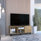 Tuhome Tunez TV Stand for TVs up to 43", Modern Entertainment Console with Three Open Shelves and Single Cabinet, Space-Saving Media Storage Unit for Living Room or Bedroom in Stylish Light Oak Finish