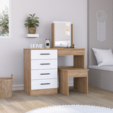 TUHOME Kaia Makeup Vanity with Four Drawers, Mirror and Included Stool, Spacious Beauty Station for Cosmetics, Daily Routine Organization and Elegant Bedroom or Dressing Area Storage