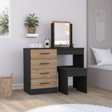 TUHOME Kaia Makeup Vanity with Four Drawers, Mirror and Included Stool, Spacious Beauty Station for Cosmetics, Daily Routine Organization and Elegant Bedroom or Dressing Area Storage