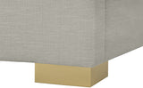 Crosby Mid Century Modern Bed with Elegant Linen Upholstery and Stylish Gold & Chrome Legs