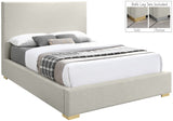 Crosby Mid Century Modern Bed with Elegant Linen Upholstery and Stylish Gold & Chrome Legs