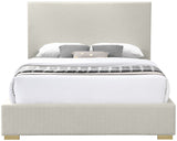 Crosby Mid Century Modern Bed with Elegant Linen Upholstery and Stylish Gold & Chrome Legs
