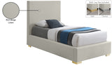 Crosby Mid Century Modern Bed with Elegant Linen Upholstery and Stylish Gold & Chrome Legs