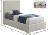 Crosby Mid Century Modern Bed with Elegant Linen Upholstery and Stylish Gold & Chrome Legs