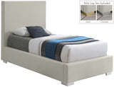 Crosby Mid Century Modern Bed with Elegant Linen Upholstery and Stylish Gold & Chrome Legs