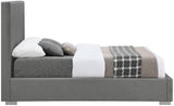 Crosby Mid Century Modern Bed with Elegant Linen Upholstery and Stylish Gold & Chrome Legs