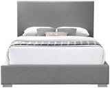 Crosby Mid Century Modern Bed with Elegant Linen Upholstery and Stylish Gold & Chrome Legs