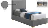 Crosby Mid Century Modern Bed with Elegant Linen Upholstery and Stylish Gold & Chrome Legs