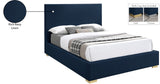 Crosby Mid Century Modern Bed with Elegant Linen Upholstery and Stylish Gold & Chrome Legs