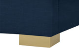 Crosby Mid Century Modern Bed with Elegant Linen Upholstery and Stylish Gold & Chrome Legs