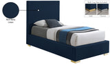 Crosby Mid Century Modern Bed with Elegant Linen Upholstery and Stylish Gold & Chrome Legs