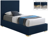 Crosby Mid Century Modern Bed with Elegant Linen Upholstery and Stylish Gold & Chrome Legs