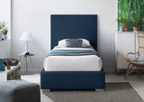 Crosby Mid Century Modern Bed with Elegant Linen Upholstery and Stylish Gold & Chrome Legs