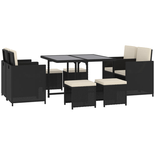 Outsunny 9 Piece Outdoor Patio Wicker Dining Set Sectional Conversation with Table Chairs Cushioned, Black