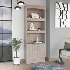 Dozza Bookcase, Three Shelves, Double Door Cabinet, Metal Hardware