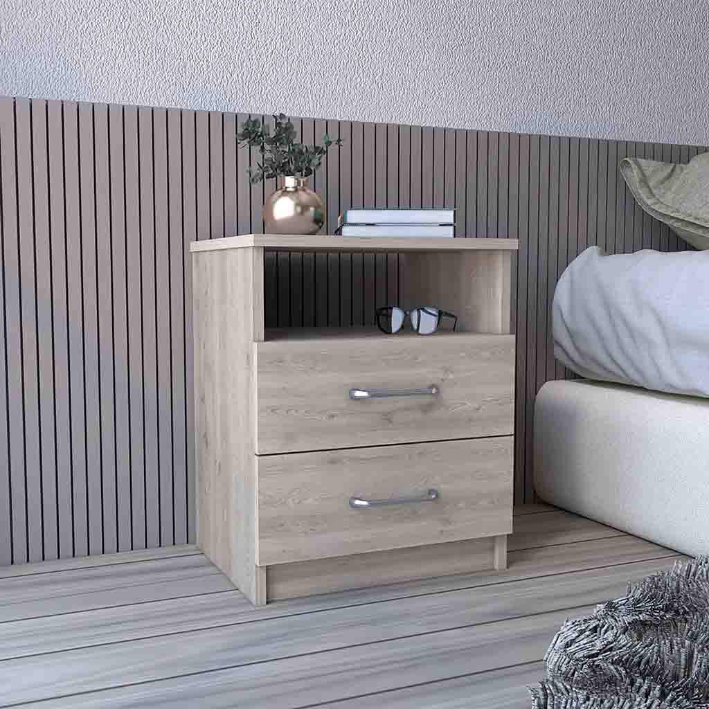 Salento Nightstand, Two Drawers, One Shelf, Superior Top