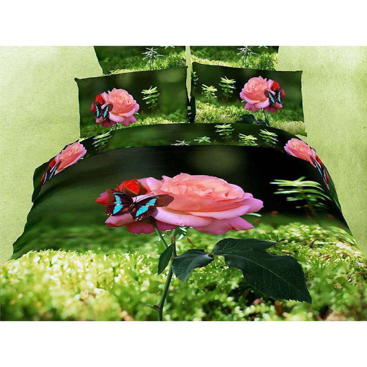 BDS King Size Duvet Cover Sheets Set, Butterfly Rose