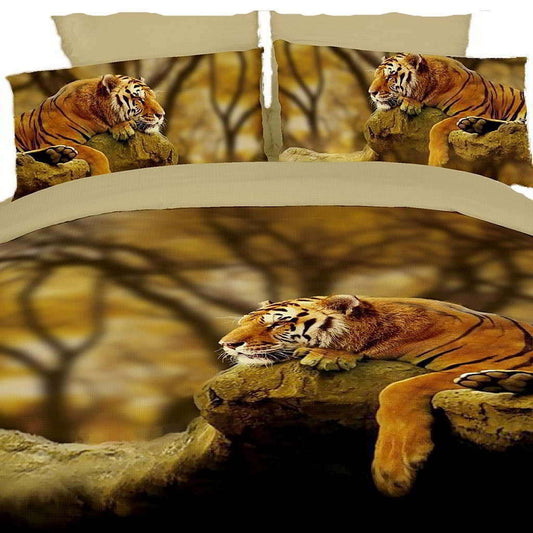 BDS Dolce Mela - Lonely Tiger, King Size 6 Piece Duvet Cover Set Bedding 100% Cotton