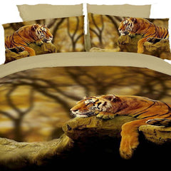 BDS Dolce Mela - Lonely Tiger, King Size 6 Piece Duvet Cover Set Bedding 100% Cotton