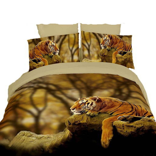 BDS Dolce Mela - Lonely Tiger, King Size 6 Piece Duvet Cover Set Bedding 100% Cotton